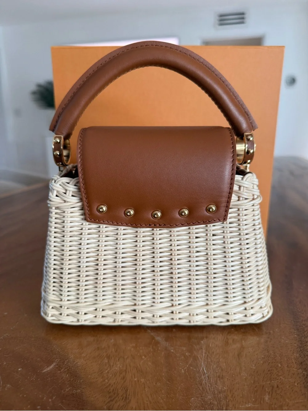 Louis Vuitton Brown Cognac Wicker Capucines Mini Handbag